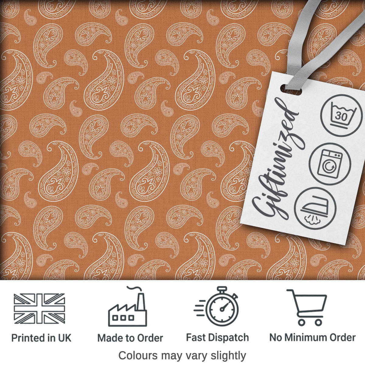 Elegant White Paisley Pattern Golden Tan Gradient Background Seamless Digital Print Fabric by the Metre UK Sewing Quilting Textile