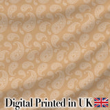 Elegant White Paisley Pattern Soft Golden Beige Gradient Background Seamless Digital Print Fabric by the Metre UK Sewing Quilting Textile