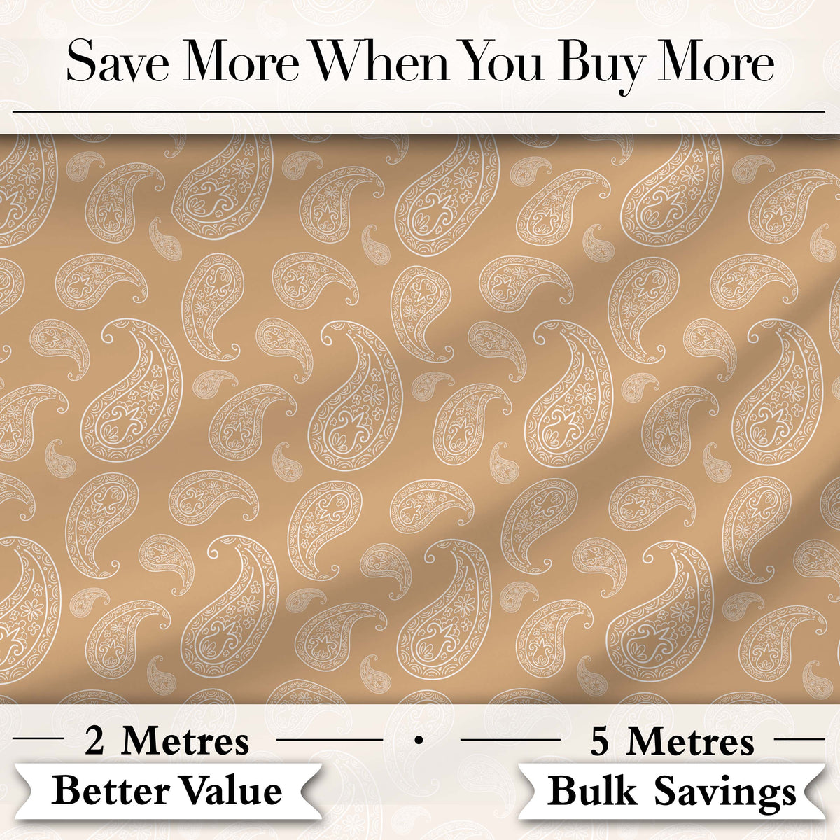 Elegant White Paisley Pattern Soft Golden Beige Gradient Background Seamless Digital Print Fabric by the Metre UK Sewing Quilting Textile