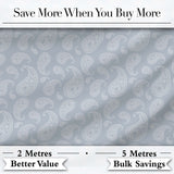 Elegant White Paisley Pattern Cool Steel Grey Gradient Background Seamless Digital Print Fabric by the Metre UK Sewing Quilting Textile