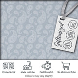 Elegant White Paisley Pattern Cool Steel Grey Gradient Background Seamless Digital Print Fabric by the Metre UK Sewing Quilting Textile