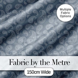 Elegant White Paisley Pattern Muted Slate Grey Gradient Background Seamless Digital Print Fabric by the Metre UK Sewing Quilting Textile