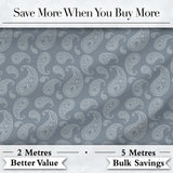 Elegant White Paisley Pattern Muted Slate Grey Gradient Background Seamless Digital Print Fabric by the Metre UK Sewing Quilting Textile