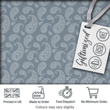 Elegant White Paisley Pattern Muted Slate Grey Gradient Background Seamless Digital Print Fabric by the Metre UK Sewing Quilting Textile