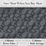 Elegant White Paisley Pattern Rich Black Grey Gradient Background Seamless Digital Print Fabric by the Metre UK Sewing Quilting Textile
