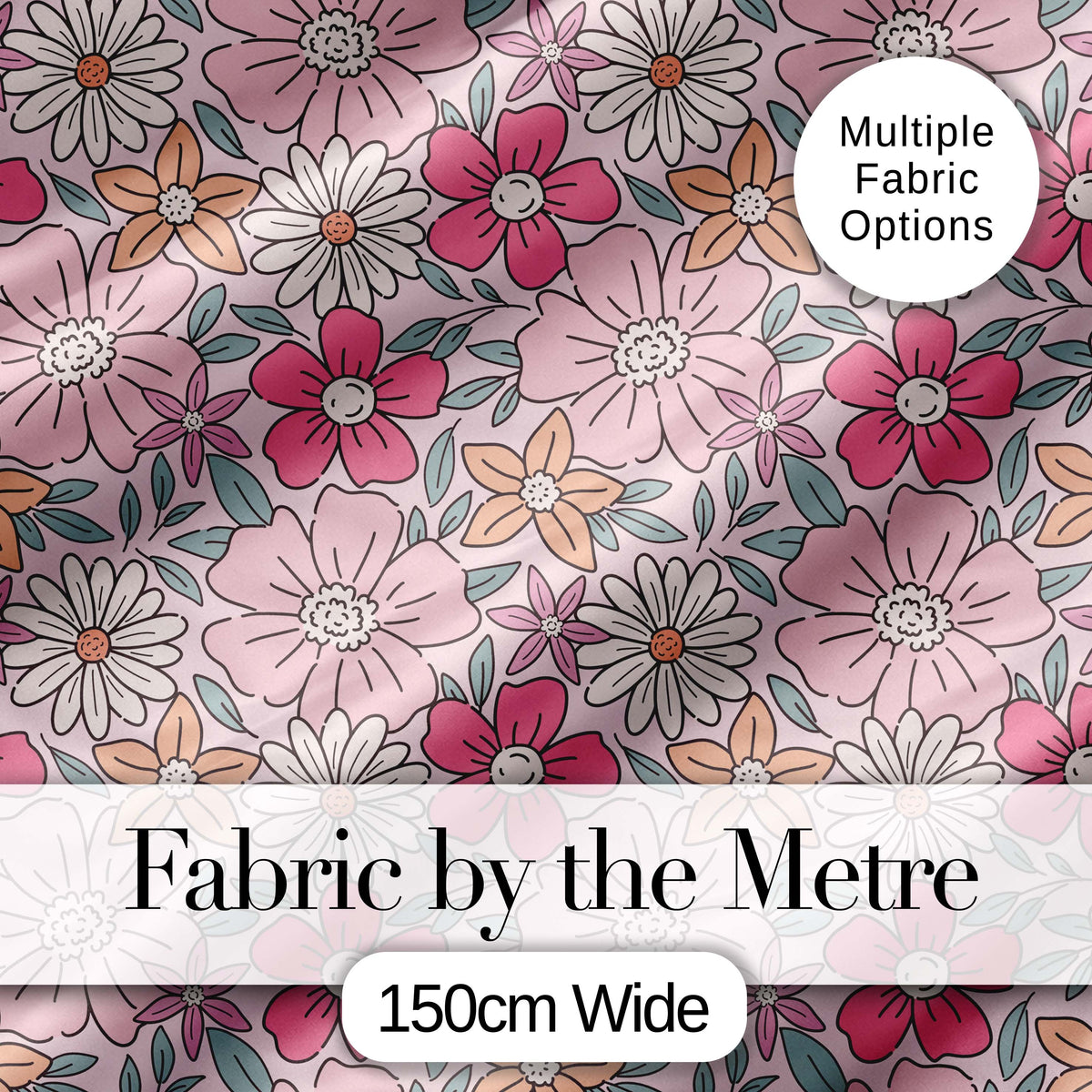 Cute Hand Drawn Floral Ditsy Flowers Pattern Soft Pink Background Seamless Digital Print Fabric by the Metre UK Sewing Quilting Textile