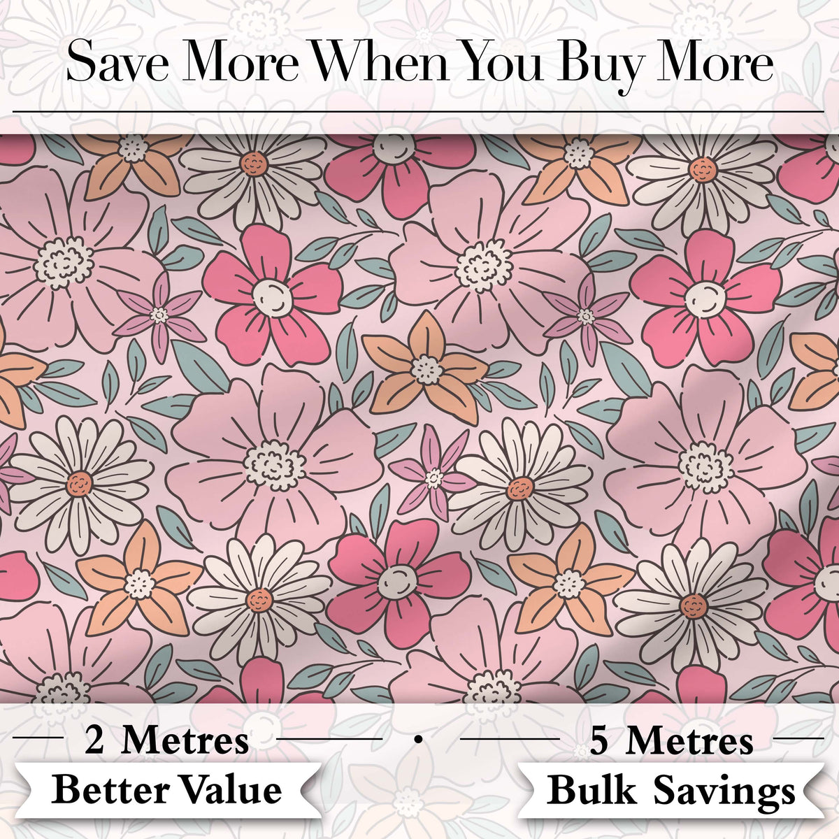 Cute Hand Drawn Floral Ditsy Flowers Pattern Soft Pink Background Seamless Digital Print Fabric by the Metre UK Sewing Quilting Textile