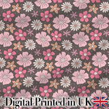 Cute Hand Drawn Floral Ditsy Flowers Pattern Dark Grey Background Seamless Digital Print Fabric by the Metre UK Sewing Quilting Textile