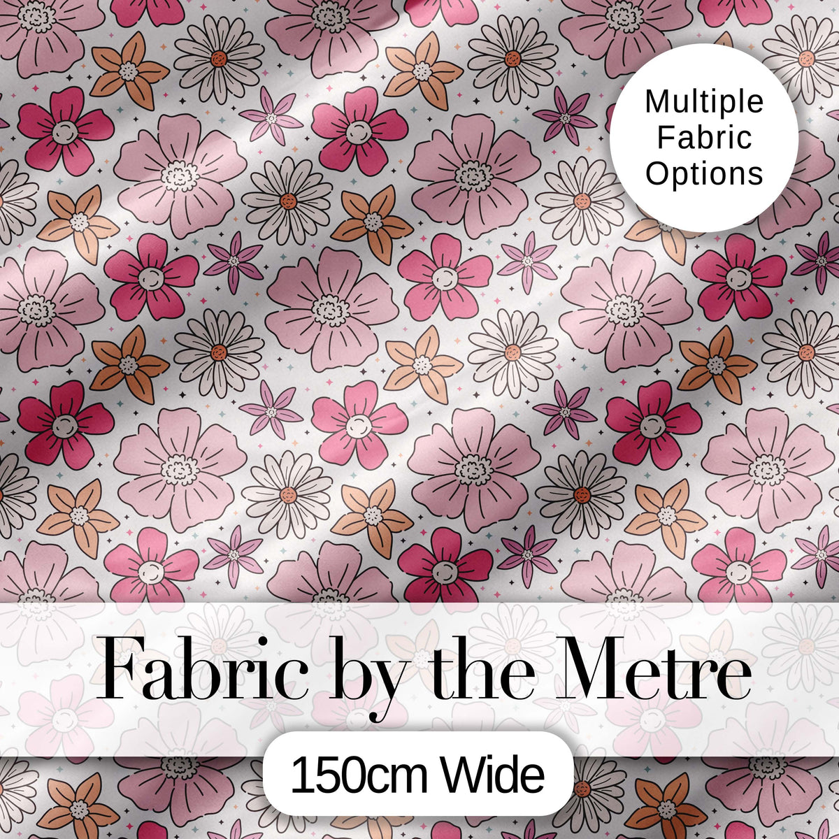 Cute Hand Drawn Floral Ditsy Flowers Pattern Light Neutral Background Seamless Digital Print Fabric by the Metre UK Sewing Quilting Textile