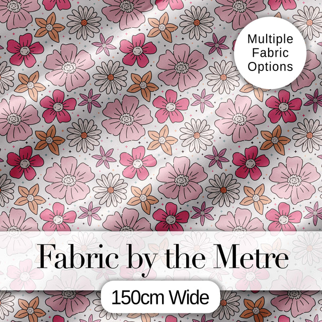 Cute Hand Drawn Floral Ditsy Flowers Pattern Light Neutral Background Seamless Digital Print Fabric by the Metre UK Sewing Quilting Textile