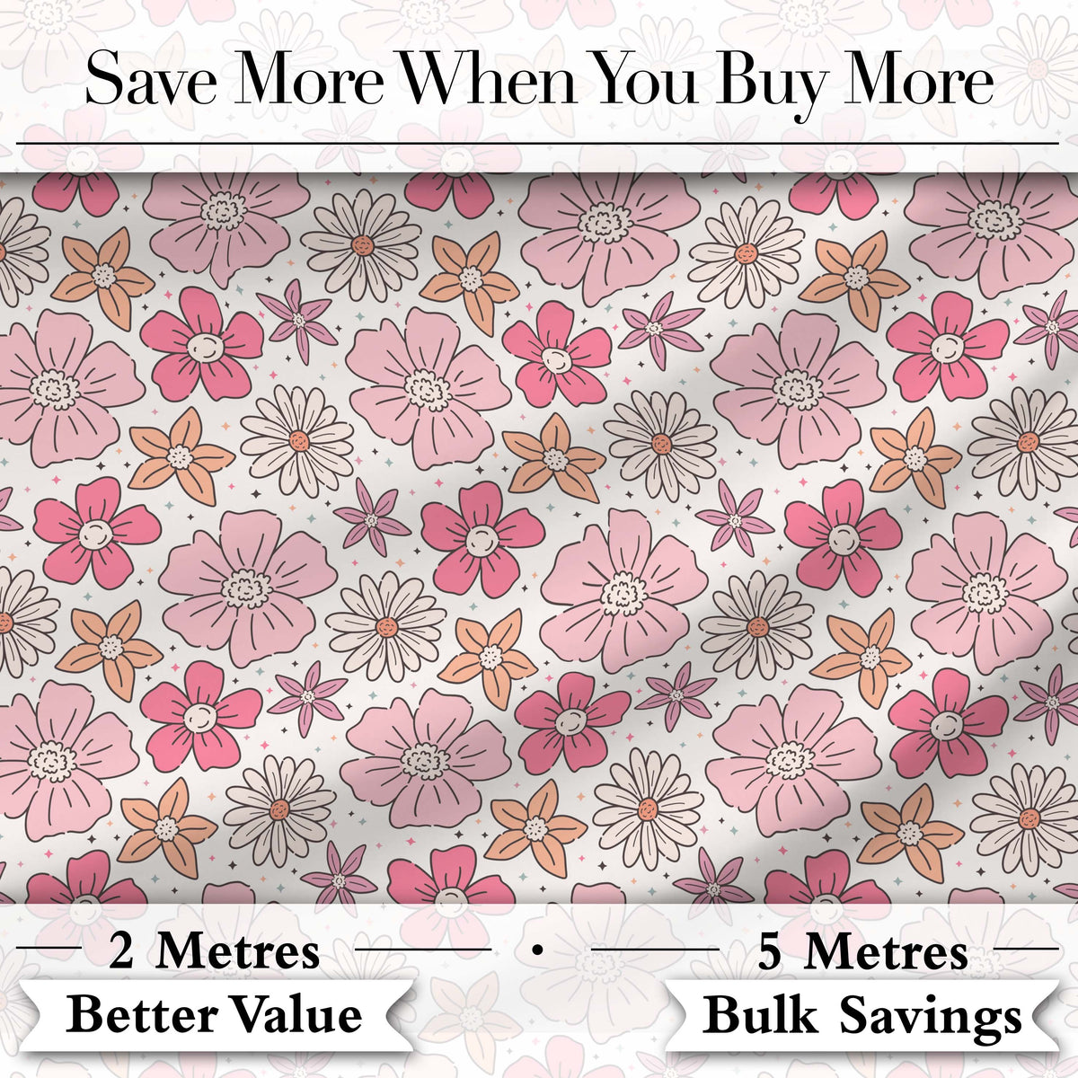 Cute Hand Drawn Floral Ditsy Flowers Pattern Light Neutral Background Seamless Digital Print Fabric by the Metre UK Sewing Quilting Textile