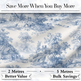Vintage Toile Countryside Scenic Pattern Blue and White Seamless Digital Print Fabric by the Metre UK Sewing Quilting Textile