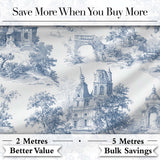 Vintage Toile Architectural Landscape Pattern Blue and White Seamless Digital Print Fabric by the Metre UK Sewing Quilting Textile