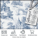 Vintage Toile Architectural Landscape Pattern Blue and White Seamless Digital Print Fabric by the Metre UK Sewing Quilting Textile