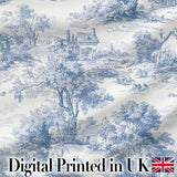 Vintage Toile Countryside Scenic Pattern Classic Blue and White Seamless Digital Print Fabric by the Metre UK Sewing Quilting Textile