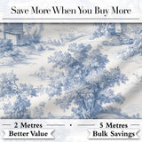 Vintage Toile Pastoral Landscape Pattern Detailed Blue and White Seamless Digital Print Fabric by the Metre UK Sewing Quilting Textile