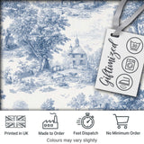 Vintage Toile Countryside Cottage Scene Blue White Seamless Pattern Digital Print Fabric by the Metre UK Sewing Quilting Textile