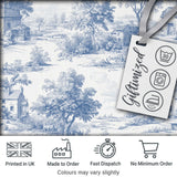 Vintage Toile Rural Landscape Farm Scene Blue White Seamless Pattern Digital Print Fabric by the Metre UK Sewing Quilting Textile