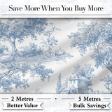 Vintage Toile Scenic Countryside Trees Village Blue White Seamless Pattern Digital Print Fabric by the Metre UK Sewing Quilting Textile