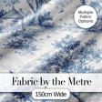 Vintage Toile Birds Nature Countryside Scene Blue White Seamless Pattern Digital Print Fabric by the Metre UK Sewing Quilting Textile