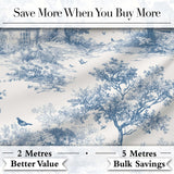 Vintage Toile Birds Nature Countryside Scene Blue White Seamless Pattern Digital Print Fabric by the Metre UK Sewing Quilting Textile