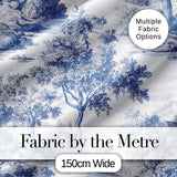 Vintage Toile Tree Botanical Landscape Scene Blue White Seamless Pattern Digital Print Fabric by the Metre UK Sewing Quilting Textile