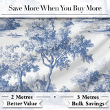 Vintage Toile Tree Botanical Landscape Scene Blue White Seamless Pattern Digital Print Fabric by the Metre UK Sewing Quilting Textile