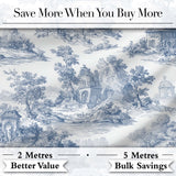 Vintage Toile Classic Village Scenic Landscape Blue White Seamless Pattern Digital Print Fabric by the Metre UK Sewing Quilting Textile