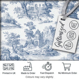Vintage Toile Classic Village Scenic Landscape Blue White Seamless Pattern Digital Print Fabric by the Metre UK Sewing Quilting Textile