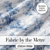 Vintage Toile Elegant Garden Bridge Scene Blue White Seamless Pattern Digital Print Fabric by the Metre UK Sewing Quilting Textile