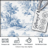 Vintage Toile Elegant Garden Bridge Scene Blue White Seamless Pattern Digital Print Fabric by the Metre UK Sewing Quilting Textile