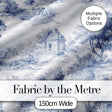 Vintage Toile Country House Landscape Scene Blue White Seamless Pattern Digital Print Fabric by the Metre UK Sewing Quilting Textile