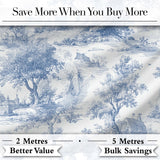 Vintage Toile Scenic Rural Village Landscape Blue White Seamless Pattern Digital Print Fabric by the Metre UK Sewing Quilting Textile