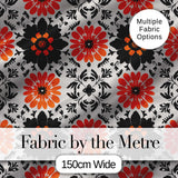 Bold Orange Black Floral Folk Art Seamless Pattern Digital Print Fabric by the Metre UK Sewing Quilting Textile