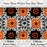 Bold Orange Black Floral Folk Art Seamless Pattern Digital Print Fabric by the Metre UK Sewing Quilting Textile