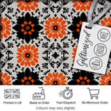 Bold Orange Black Floral Folk Art Seamless Pattern Digital Print Fabric by the Metre UK Sewing Quilting Textile