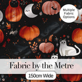 Cute Halloween Cats Pumpkins Moon Night Seamless Pattern Digital Print Fabric by the Metre UK Sewing Quilting Textile