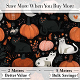 Cute Halloween Cats Pumpkins Moon Night Seamless Pattern Digital Print Fabric by the Metre UK Sewing Quilting Textile
