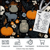 Autumn Pumpkin Cat Botanical Dark Seamless Pattern Digital Print Fabric by the Metre UK Sewing Quilting Textile
