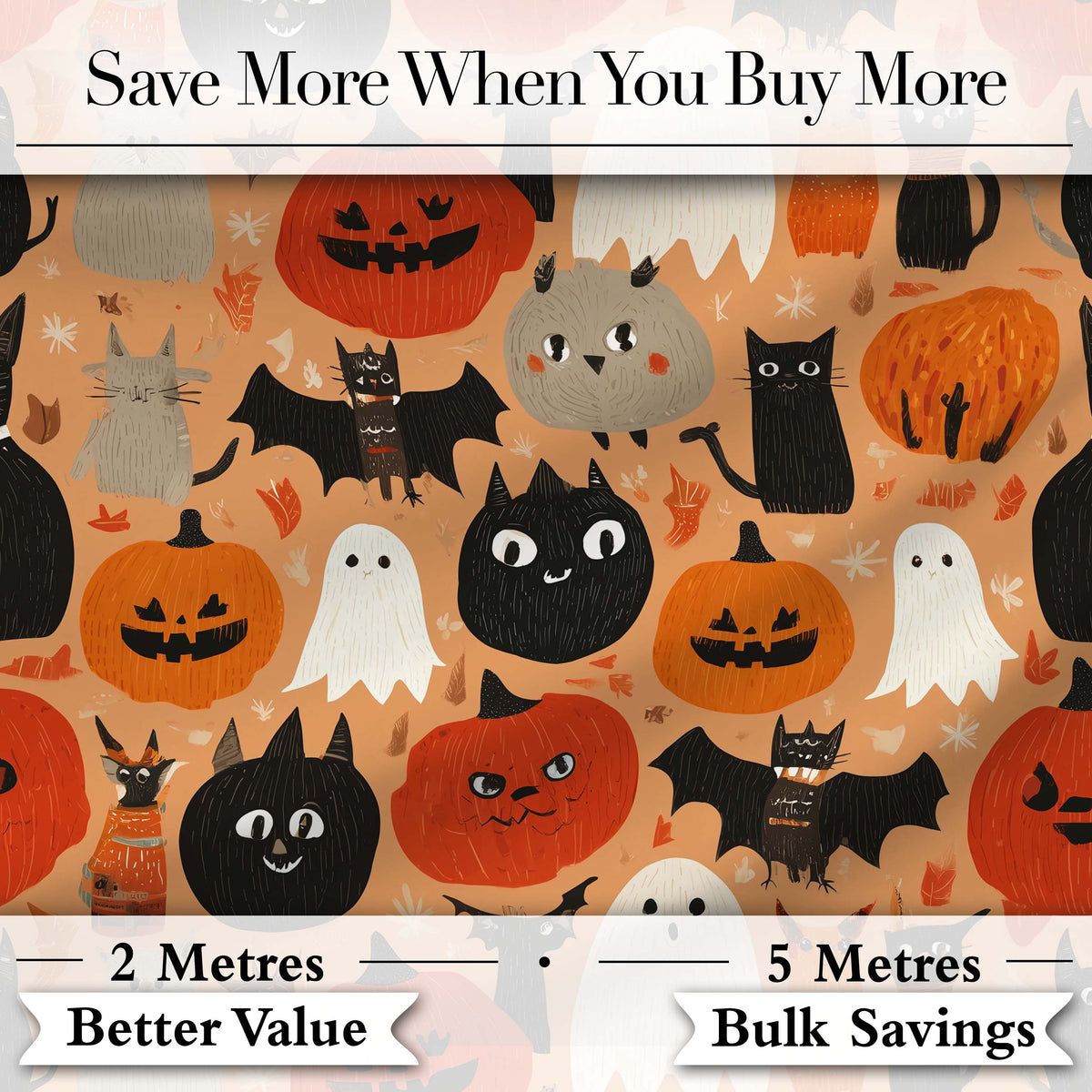 Cute Halloween Cats Bats Pumpkins Seamless Pattern Digital Print Fabric by the Metre UK Sewing Quilting Textile