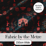 Halloween Haunted House Gothic Floral Seamless Pattern Digital Print Fabric by the Metre UK Sewing Quilting Textile