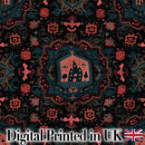 Halloween Haunted House Gothic Floral Seamless Pattern Digital Print Fabric by the Metre UK Sewing Quilting Textile