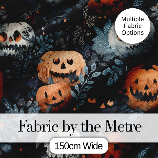 Halloween Pumpkin Botanical Dark Leaves Seamless Pattern Digital Print Fabric by the Metre UK Sewing Quilting Textile