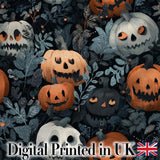 Halloween Pumpkin Botanical Dark Leaves Seamless Pattern Digital Print Fabric by the Metre UK Sewing Quilting Textile