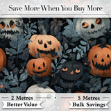 Halloween Pumpkin Botanical Dark Leaves Seamless Pattern Digital Print Fabric by the Metre UK Sewing Quilting Textile