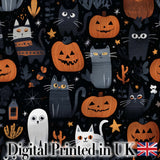 Cute Halloween Cats and Pumpkins Night Seamless Pattern Digital Print Fabric by the Metre UK Sewing Quilting Textile