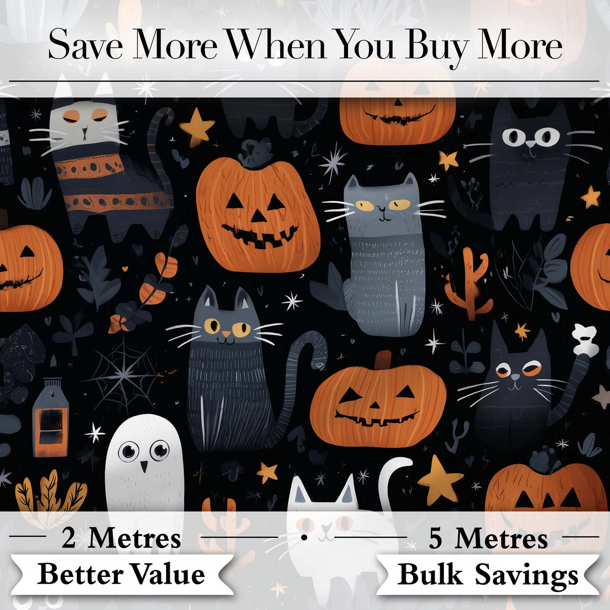 Cute Halloween Cats and Pumpkins Night Seamless Pattern Digital Print Fabric by the Metre UK Sewing Quilting Textile