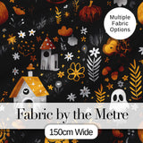Halloween Cute Ghost House Floral Night Seamless Pattern Digital Print Fabric by the Metre UK Sewing Quilting Textile