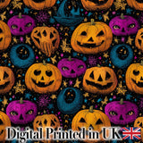 Colorful Halloween Pumpkins Stars Seamless Pattern Digital Print Fabric by the Metre UK Sewing Quilting Textile