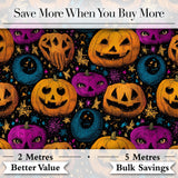 Colorful Halloween Pumpkins Stars Seamless Pattern Digital Print Fabric by the Metre UK Sewing Quilting Textile
